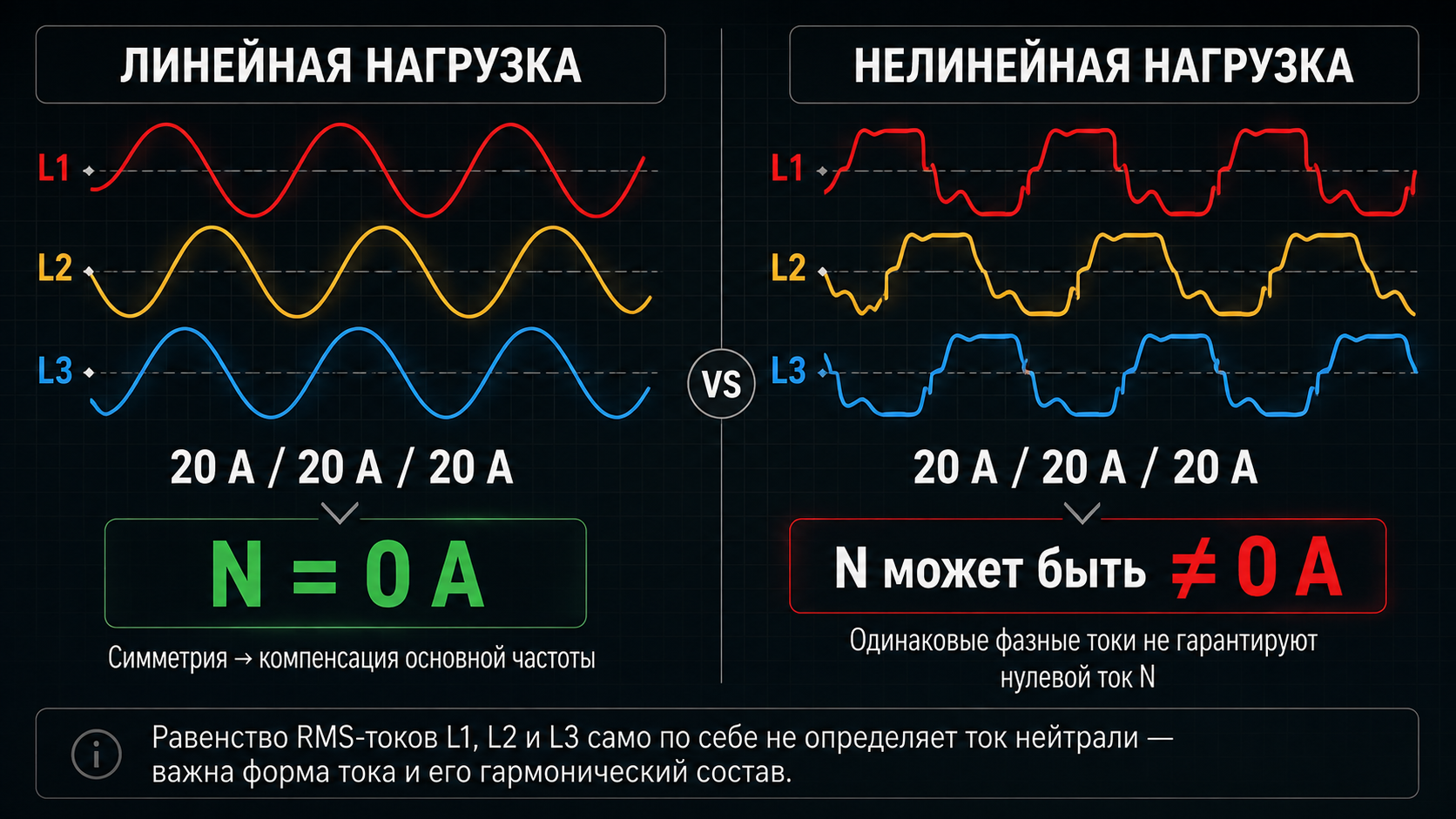Линейная и нелинейная нагрузка в трёхфазной сети